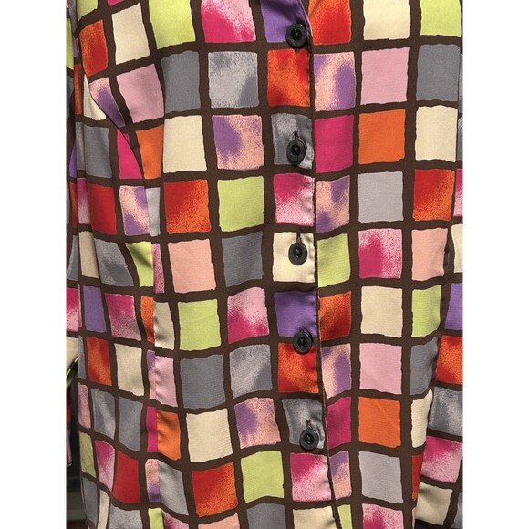Kathy Che Colorblock Bright Colorful Squares Short Sleeve Button Blouse Wm's 18 - Picture 8 of 9